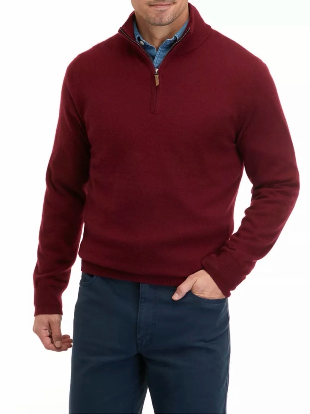 BILTMORE Men's 100% Cashmere 1/4 Zip Sweater burgundy red size large men’s